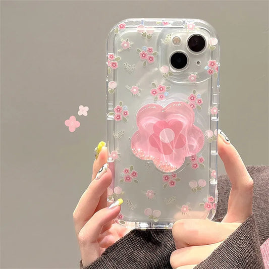 Cute Quicksand Pink Flower Holder Phone Case