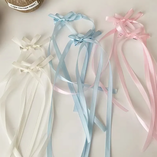 Two pcs long ribbon bow clips